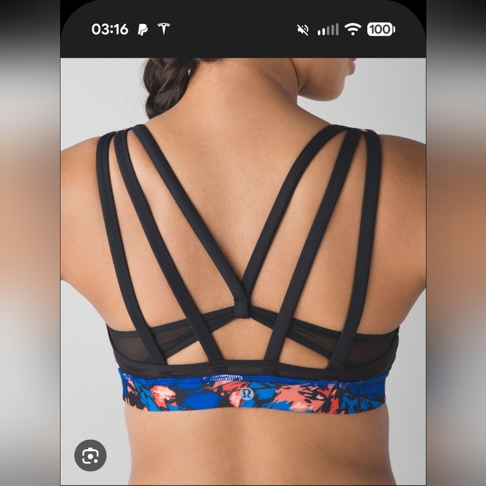 Lululemon Floral Blue and Pink Sports Bra, Size 6